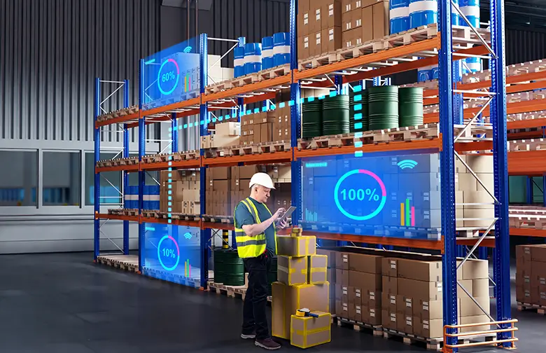 Warehouse worker using digital inventory tracking system with SYSPRO DATASCOPE integration