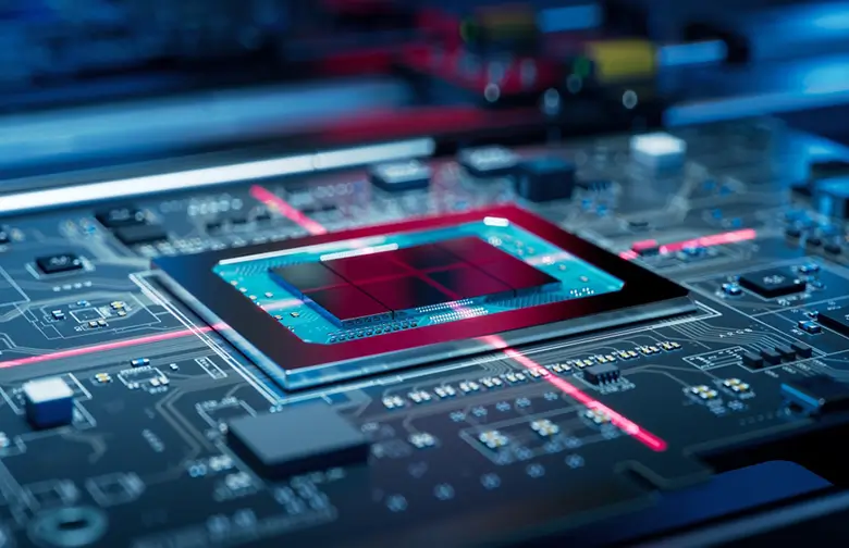 Advanced microchip on circuit board representing electronics manufacturing compliance and supply-chain traceability.