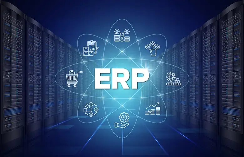 Industrial plant digital overlay symbolizing AI-driven cloud ERP transformation in 2025